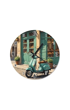 Retro Sokak Ve Scooter Dekoratif Duvar Saati Retro Sokak Ve Scooter Dekoratif Duvar Saati
