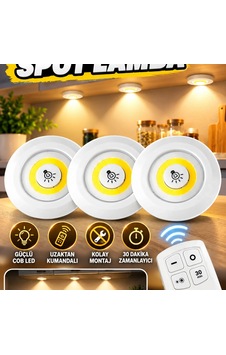 Uzaktan Kumandalı 3'lü Cob Led Spot Lamba Seti Dolap Ve Mutfak Rafı Işığı Diğer Uzaktan Kumandalı 3'lü Cob Led Spot Lamba Seti Dolap Ve Mutfak Rafı Işığı Diğer