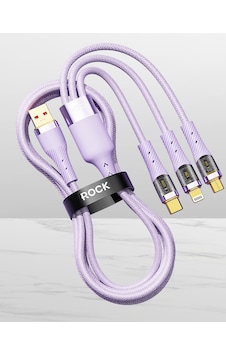 Rock Space 100w 3in1 1.5mt Altın Uçlu Örgü Şarj Ve Data Kablosu Mor Rock Space 100w 3in1 1.5mt Altın Uçlu Örgü Şarj Ve Data Kablosu Mor