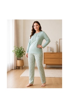Flz Kadın Kışlık Viskon Pijama Takımı M L Xl Xxl Uzun Kollu Boydan Düğmeli Şık Ev Giyimı B89-100 Mint Flz Kadın Kışlık Viskon Pijama Takımı M L Xl Xxl Uzun Kollu Boydan Düğmeli Şık Ev Giyimı B89-100 Mint