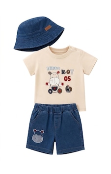 Lika&nika Erkek Bebek 3'lü Yazlık Takım - %100 Pamuklu Tişört, Lastik Belli Denim Şort Ve Şapka Açık Bej Lika&nika Erkek Bebek 3'lü Yazlık Takım - %100 Pamuklu Tişört, Lastik Belli Denim Şort Ve Şapka Açık Bej