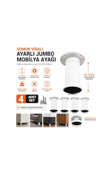 4 Adet Somun Vidalı Ayarlı Jumbo Mobilya Ayağı 10 12 Cm Dayanıklı Mobilya Destek Ayağı Beyaz Renk 4 Adet Somun Vidalı Ayarlı Jumbo Mobilya Ayağı 10 12 Cm Dayanıklı Mobilya Destek Ayağı Beyaz Renk