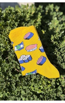 Lousocks Unisex Sushi Desenli Sarı Soket Çorap Lousocks Unisex Sushi Desenli Sarı Soket Çorap