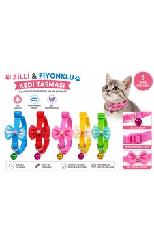 Zilli Fiyonklu Kedi Tasması Ayarlanabilir Renkli Papyonlu Kedi Boyun Tasması