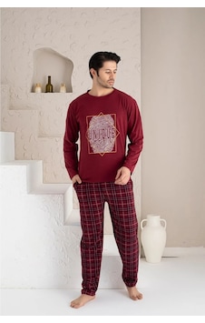Qulat Erkek Ekose Desenli Uzun Kollu Sıfır Yaka Pijama Takımı Süper Rahatlık 001