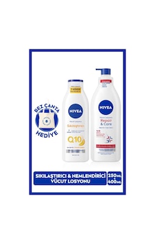 Q10 Sıkılaştırıcı Vücut Losyonu 250ml Ve Repair Care Nemlendirici Losyon 400ml, Kuru Cilt, Çantalı Q10 Sıkılaştırıcı Vücut Losyonu 250ml Ve Repair Care Nemlendirici Losyon 400ml, Kuru Cilt, Çantalı
