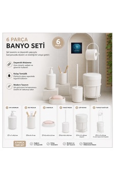 Premium Lüks 6 Lı Banyo Aksesuar Seti Modern Tasarım Beyaz Premium Lüks 6 Lı Banyo Aksesuar Seti Modern Tasarım Beyaz
