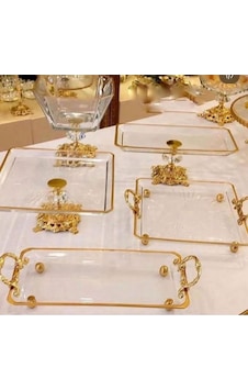 Mavidamla 5 Parca Yaldızlı Cam Sunum Seti Gold Mavidamla 5 Parca Yaldızlı Cam Sunum Seti Gold