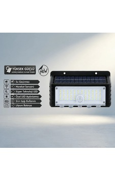 Hareket Sensörlü Güneş Enerjili Led Duvar Lambası Altın Hareket Sensörlü Güneş Enerjili Led Duvar Lambası Altın