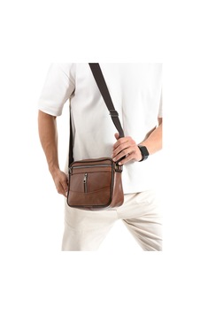Nahitatyana Hakiki Deri Erkek Yatay Omuz Çantası, Çapraz Çanta, Çıkarılabilir Ayarlanır Askılı, Taba Renk Taba - 710061875 Taba
