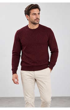 Sabri Özel Erkek Kabartma Dokulu Bisiklet Yaka Triko Kazak S25 W22ct057-bordo Sabri Özel Erkek Kabartma Dokulu Bisiklet Yaka Triko Kazak S25 W22ct057-bordo