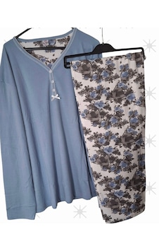 Miss Melina Büyük BedenPamuk Uzun Kol Kadın Pijama Takımı Mavi Miss Melina Büyük BedenPamuk Uzun Kol Kadın Pijama Takımı Mavi