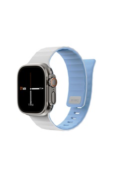 Watch 7 45mm Uyumlu Wiwu Mag Secur Serisi Silikon Kordon Beyaz - Mavi