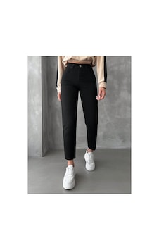 Woddi Likralı Kadın Mom Siyah Fit - Yüksek Belli Rahat Jean Pantolon-4 Woddi Likralı Kadın Mom Siyah Fit - Yüksek Belli Rahat Jean Pantolon-4