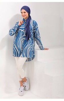 Polologin Butik Mavi Bej Çizgili Geniş Kalıp Viskon Kumaş Araboy Tunik Gömlek Mavi Polologin Butik Mavi Bej Çizgili Geniş Kalıp Viskon Kumaş Araboy Tunik Gömlek Mavi