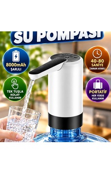 Otomatik Damacana Su Pompası 8000mah Şarjlı 40-80 Saniye Zaman Ayarlı Portatif Su Sebili Pompası Renkli Otomatik Damacana Su Pompası 8000mah Şarjlı 40-80 Saniye Zaman Ayarlı Portatif Su Sebili Pompası Renkli