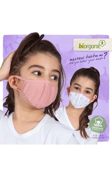 Bibaby Organik Maske 2li Sincaplı Beyaz - Pembe