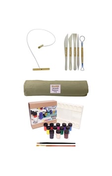 Beyaz Seramik Hamuru 6xkg Kil Kesme Teli 5'li Ebeşuar Rich Şişeli Palet 25 Ml X 12'li Akrilik Set