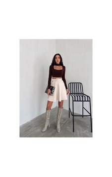 Winmoda34 Kadın Kemer Detaylı Süet Etek Kloş Model Ekru Winmoda34 Kadın Kemer Detaylı Süet Etek Kloş Model Ekru