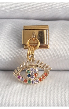 Mey İthalat 316l Çelik Gold Renk Sallantı Renkli Zirkon Taşlı Göz Model Nomination Charm Çok Renkli Mey İthalat 316l Çelik Gold Renk Sallantı Renkli Zirkon Taşlı Göz Model Nomination Charm Çok Renkli
