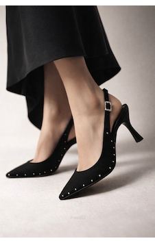 Firibu Kadın Kahverengi Slingback Stiletto Topuklu Ayakkabı Şık Davet Ofis Günlük Zarif Rahat Trend Arıcı-103 Siyah