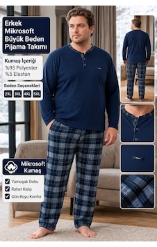 Pijamoni Pjm Erkek Battal Beden Mikrosoft Düğmeli Yaka Kışlık Pijama Takımı 6415/3 - 1 Adet Lacivert Pijamoni Pjm Erkek Battal Beden Mikrosoft Düğmeli Yaka Kışlık Pijama Takımı 6415/3 - 1 Adet Lacivert