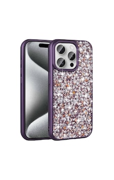 Apple Uyumlu iPhone 15 Pro Kılıf Parlak Taşlı Tasarım Stone Linea Kapak