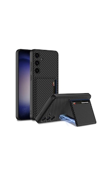 Samsung Uyumlu Galaxy S24 Plus Suni Deri Arka Yüzey Zore Kartlıklı Kıpta Silikon Kapak Siyah Karbon Samsung Uyumlu Galaxy S24 Plus Suni Deri Arka Yüzey Zore Kartlıklı Kıpta Silikon Kapak Siyah Karbon