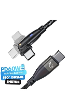 6011 Type C To Hızlı Şarj Data Kablosu Çevirici Dönüştürücü Adaptör 180 Döner 60w 1m