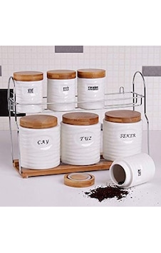 Porselen Baharat Takımı 7 Li Bambu Kapak 593 Porselen Baharat Takımı 7 Li Bambu Kapak 593