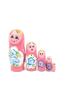 Mobgift 5 Li Matruşka Bebek Ahşap Pembe