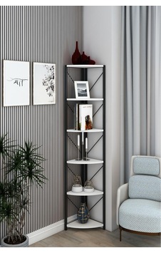 6 Raflı Metal Köşe Kitaplık Rafı Dekoratif Aksesuar Rafı 180 Cm Beyaz 6 Raflı Metal Köşe Kitaplık Rafı Dekoratif Aksesuar Rafı 180 Cm Beyaz
