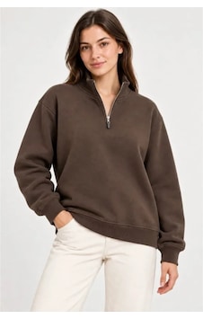 Butik İstanbul Üç İplik İçi Şardonlu Dik Yaka Yarım Fermuarlı Kışlık Sweatshirt - Kahverengi Butik İstanbul Üç İplik İçi Şardonlu Dik Yaka Yarım Fermuarlı Kışlık Sweatshirt - Kahverengi