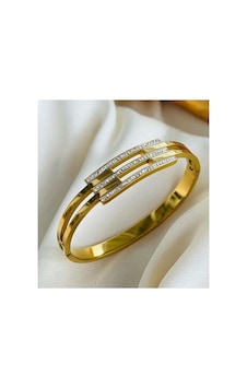 Bileklik Kaburga Model Taşlı Çelik Bileklik Gold