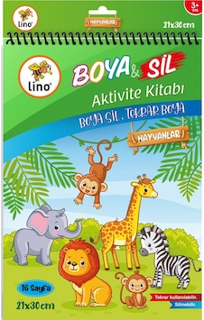 Lino Boya Sil Aktivite Boyama Kitabı Hayvanlar A4 Ebat Silinebilir