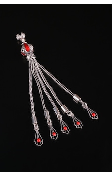 Encili Silver 925 Ayar Gümüş Kırmızı Mineli Beş Sallantılı Tesbih Püskülü Encili Silver 925 Ayar Gümüş Kırmızı Mineli Beş Sallantılı Tesbih Püskülü