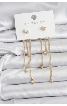 Topçuk Model Gold Renk Pirinç Sallantılı Kadın Küpe Seti altın Topçuk Model Gold Renk Pirinç Sallantılı Kadın Küpe Seti altın