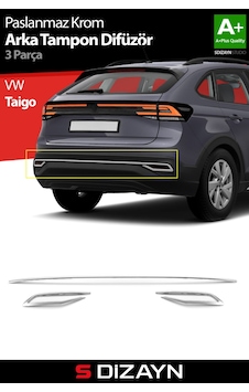 S-dizayn Vw Taigo Krom Arka Tampon Difüzör Çıtası 3 Prç. 2020 Üzeri A+ Kalite