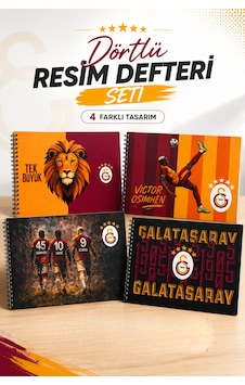 Galatasaray Lisanslı Spiralli Resim Defteri Seti - 4lü Farklı Tasarım 15 Yaprak 17x24 Okul Boy