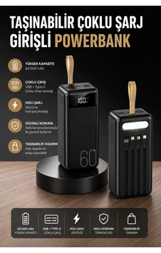 60.000 Mah 4 Portlu Uzun Şarj Süreli Dijital Göstergeli Beyaz Powerbank 60.000 Mah 4 Portlu Uzun Şarj Süreli Dijital Göstergeli Beyaz Powerbank