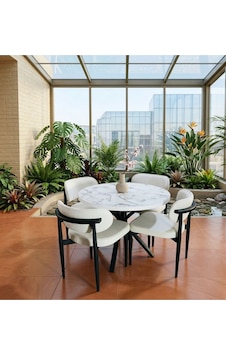 Lüks Mermer Dokulu 4 Kişilik Yuvarlak Yemek Masası Takımı - Loft Tasarım - Mutfak Masası Beyaz Lüks Mermer Dokulu 4 Kişilik Yuvarlak Yemek Masası Takımı - Loft Tasarım - Mutfak Masası Beyaz