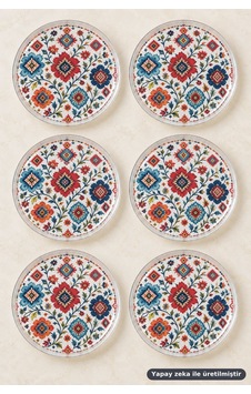 6'lı Cam Tatlı Tabağı - Anadolu Çiçekleri Desenli 16 Cm - 6 Adet Pasta Tabak Çok Renkli 6'lı Cam Tatlı Tabağı - Anadolu Çiçekleri Desenli 16 Cm - 6 Adet Pasta Tabak Çok Renkli