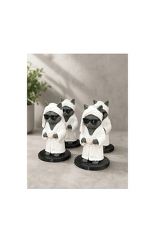 Spa Keyfi Yapan Cool Kedi Dekoratif Biblo 1 Parça Beyaz