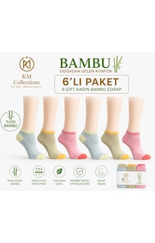 Km Collections 6'lı Set Özel Parfümlü Kadın Bambu Kısa Çorap Çok Renkli Km Collections 6'lı Set Özel Parfümlü Kadın Bambu Kısa Çorap Çok Renkli