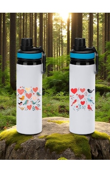 Kuşlar Ve Kalpler Baskılı 2'li Mavi Kulplu Matara Suluk 850 Ml Beyaz Kuşlar Ve Kalpler Baskılı 2'li Mavi Kulplu Matara Suluk 850 Ml Beyaz