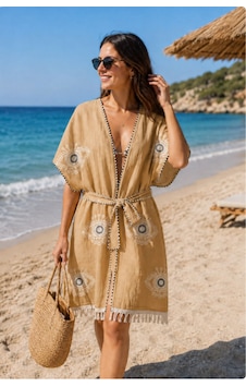 Trendol Fashıon Lıfe 3 Kat Jakarlı Kadın Hardal Desenli Kuşaklı Plaj Kimono Pareo Saçaklı Yazlık Plaj Elbisesi Altın Altın Trendol Fashıon Lıfe 3 Kat Jakarlı Kadın Hardal Desenli Kuşaklı Plaj Kimono Pareo Saçaklı Yazlık Plaj Elbisesi Altın Altın