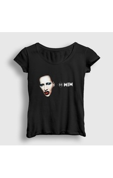Presmono Kadın Mm Marilyn Manson T-shirt Siyah Presmono Kadın Mm Marilyn Manson T-shirt Siyah