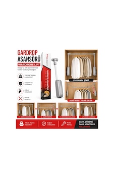 Gardrop Asansörü Wardrobe Lift Aşağı İnebilen Dolap Askı Sistemi Ergonomik Elbise Askılığı Gri