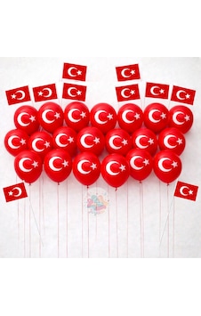 Türk Bayraklı Balon Seti 20 Adet 10'' 26 Cm + Çıtalı Türk Bayrağı 20 Adet Çok Renkli Türk Bayraklı Balon Seti 20 Adet 10'' 26 Cm + Çıtalı Türk Bayrağı 20 Adet Çok Renkli