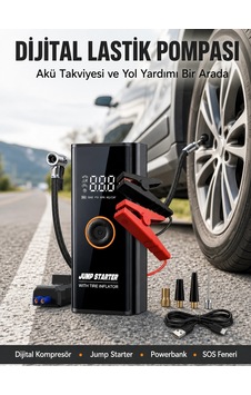 Mey İthalat Çok Fonksiyonlu Araç Yol Yardım Kiti Jump Starter Ve Lastik Pompası Yeni Nesil Mey İthalat Çok Fonksiyonlu Araç Yol Yardım Kiti Jump Starter Ve Lastik Pompası Yeni Nesil